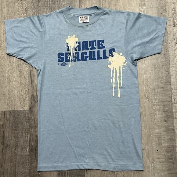 VTG 1980s "I Hate Seagulls" Blue Bird Poop Beach Travel Ocean Souvenir T Shirt - Picture 1 of 4